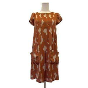 Orion Knee-Length Shift Dress | Coral, Cream & Gold Pattern | Fits Small | Good